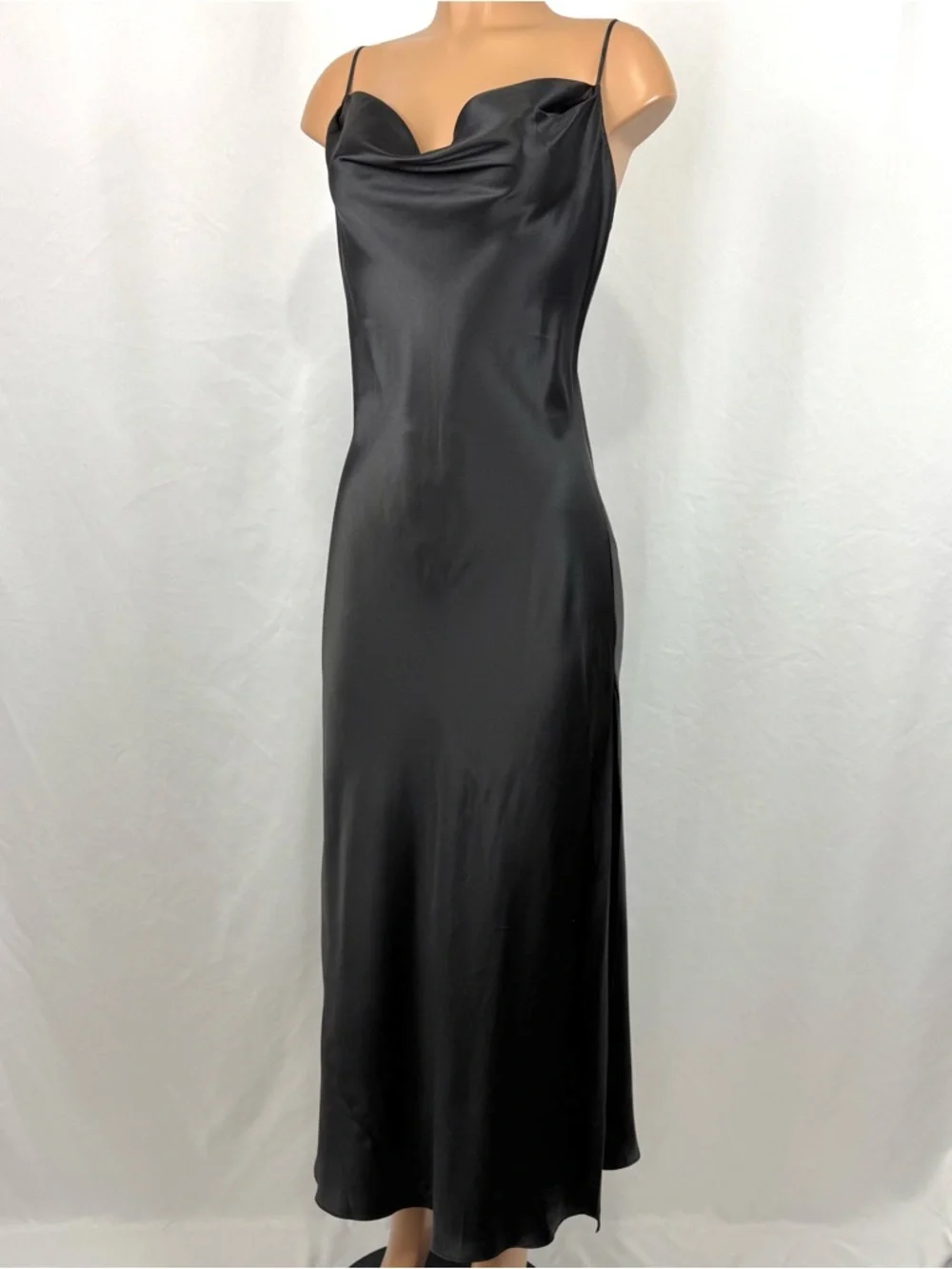 Y2K Victoria's Secret Silk Black Draped Bias Cut Vintage Maxi Gown Slip Dress L